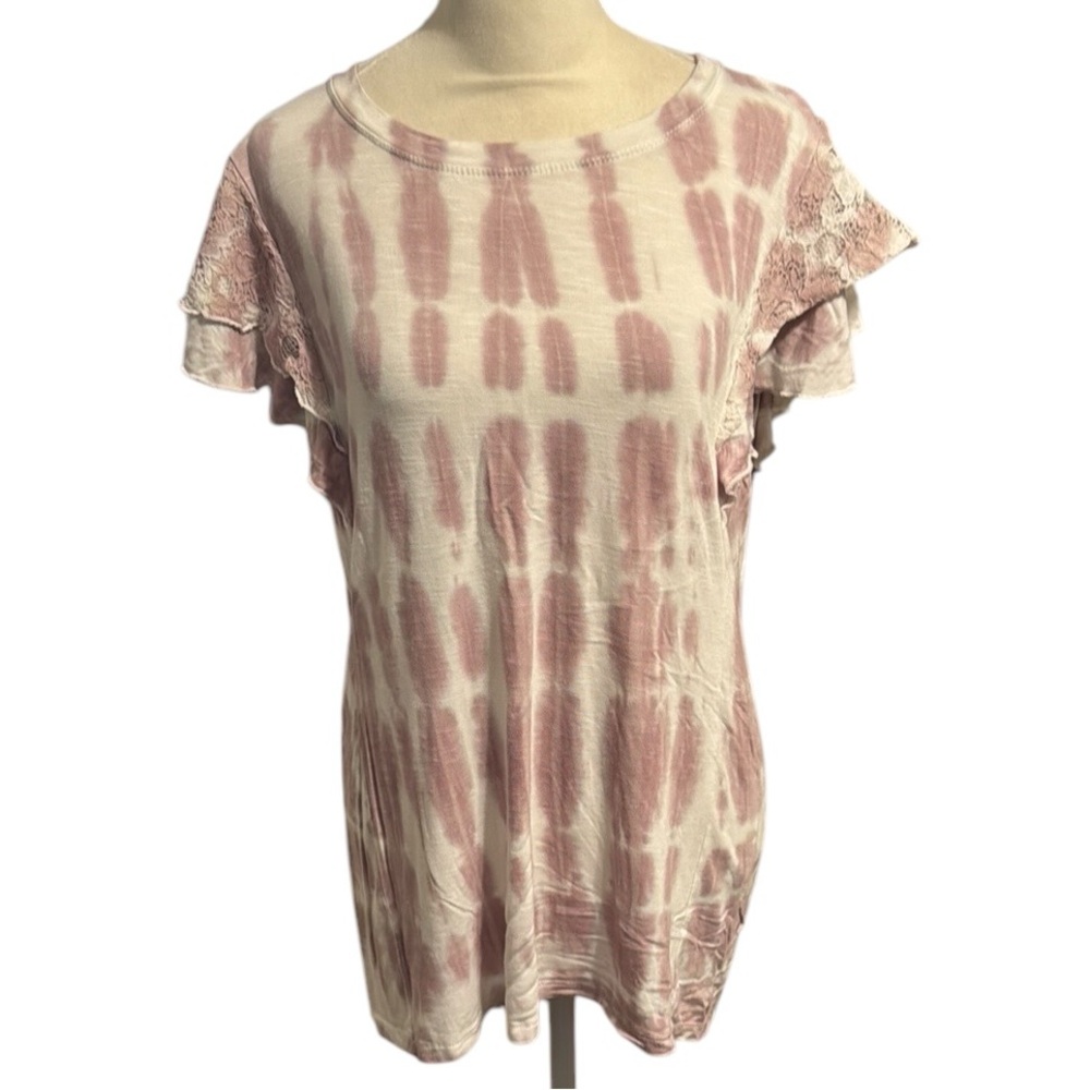 KNOX ROSE tie dye lace ruffle sleeves tshirt size medium